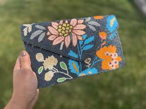 Handwoven beaded evening clutch bag with seed bead detailing beaded embroidery <b>handbag</b> with <b>Unique</b> Pure Handmade Design - Product Image 2