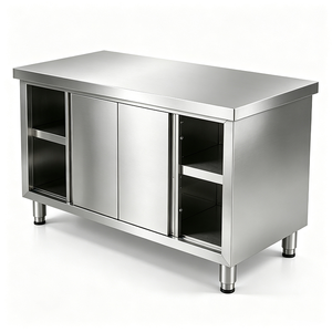 Premium 304 Stainless Steel Workbench with Sliding Door and Open Shelves Commercial <b>Kitchen</b> Storage <b>Prep</b> <b>Table</b> - Product Image 6