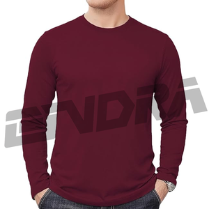 Camiseta lisa color granate de manga larga y cuello redondo para hombre, con ajuste moderno, tacto suave, para uso diario, estilo fresco y vibrante, diseño activo y listo para usar. - Product Image 1