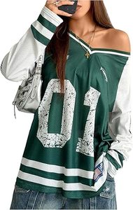 Women's Oversized American Football Jersey Mesh Long Sleeve 01 Print Streetwear V-Neck Breathable Custom Logo Sportswear Top - Product Image 3