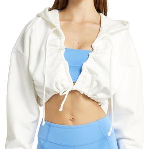 Sweat à capuche en molleton de coton imprimé avec logo personnalisé de haute qualité pour femmes manteau tricoté d'hiver avec haut court de couleur en bloc et logo avant - Product Image 6