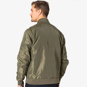 Men's Lightweight Canvas Green Bomber Jacket with Zip Long Sleeve Casual Streetwear Coat with Front Logo - Product Image 4