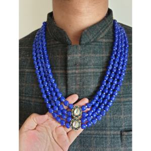 <b>Vintage</b> Kundan Meenakari Groom Wedding <b>Necklace</b> Classic Brass Beads Pearls Crown Pattern for Sherwani Party Religious Occasions - Product Image 1