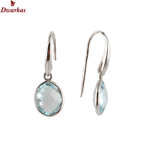 Pendientes clásicos únicos 925 plata esterlina Topacio Azul piedra bisel ajuste pendiente para mujer - Product Image 5