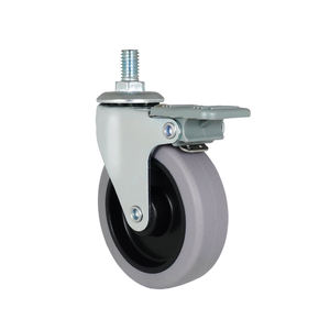 Roue pivotante à roulement à billes avec frein, tige filetée de 3 pouces (75 mm), 3/8 pouces, TPR, pour armoires, charge légère à moyenne - Product Image 1