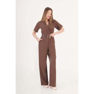Mono Palazzo con Cinturón LUSTRIN Elegance para Mujer - Traje de una Pieza de Pierna Ancha en Poliéster y Elastano Marrón al por Mayor - Product Image 2