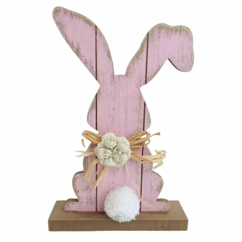 Miglior prodotto di pasqua coniglio in legno con Base colore rosa decorazione casa figurina coniglio coniglio pasqua regalo in massa all'ingrosso
