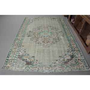 Alfombra turca Vintage de 5x8x4 pulgadas, tejido plano de lana de retazos verde y azul para decoración de sala de estar con respaldo de látex - Product Image 1