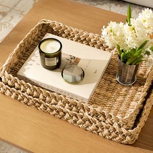 Beau plateau de service rectangulaire en jonc de mer tissé pour les légumes de fruits de collation de nourriture, plateau de rangement pour ranger fait maison au Vietnam - Product Image 1