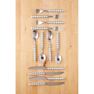 Best Quality Silver Metal <b>Decorative</b> Long Black White Check Design Ceramic Handle Portugal Design Spoon Salad Server Set - Product Image 2