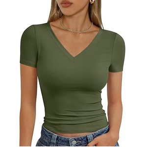 T-shirt à manches courtes en jersey, col en V, coupe classique, vêtements d'extérieur en coton 100 % écologique, respirant, séchage rapide, vente en gros - Product Image 1