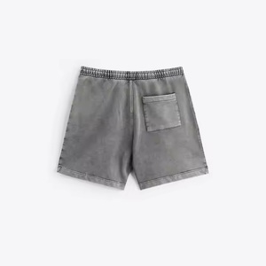 Short de sport de jogging en molleton de coton éponge français uni vintage personnalisé pour hommes, lavage à l'acide, bords bruts, Style baggy uni français - Product Image 3