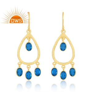 Superventas Plata de Ley 925 18K Flash chapado en oro doblete azul suizo Topacio cuarzo piedra preciosa pendiente joyería para mujer - Product Image 1