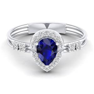 REYES Nouveauté Bague en argent sterling 925 avec saphir bleu taille poire de 0,75 carat et halo de diamants pour femmes Bijoux fins - Product Image 1