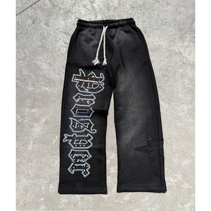 Traje de sudor personalizado 100% algodón francés Terry serigrafiado con capucha y pantalones de chándal conjunto parche desgastado lavado ácido chándales para hombres - Product Image 2