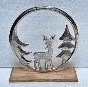 Décorations de Noël Offre Spéciale Festival de Noël renne en aluminium avec ornement de base en bois ornement de Noël - Product Image 1