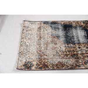 Alfombra Vintage de 1.6x2.4 pies, Alfombra Turca de Lana Sólida Marrón Azul - Product Image 3