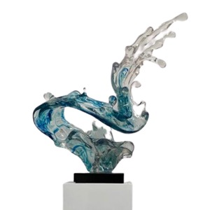 Sculpture en résine bleue de vague Accent d'objet de table de luxe artistique parfait pour l'étagère de bureau contemporaine ou la maison - Product Image 5