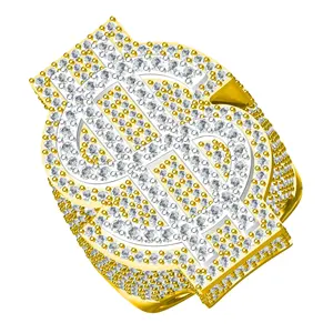 Mens Iced Out Diamond Ring with Dollar Sign in Yellow and White 10kt and 14kt Gold Purity Available with VVS-VS Round Diamonds