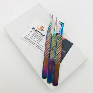 Pinzas de extensión de pestañas de Plasma arcoíris de acero inoxidable sostenibles de alta calidad profesionales al por mayor fuerte agarre personalizado - Product Image 5