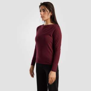 Asymmetrical Maroon Yoga <b>Top</b> Spandex Sportswear Front Logo Fashion Design Plus Size Lightweight Solid Style for Fitness Winter - Product Image 3