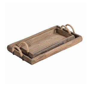 Plateau de service en bois avec poignées en métal Plateau de service rectangulaire décoratif écologique Plateau de service en bois alimentaire sûr pour vaisselle - Product Image 2