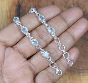 Blue Topaz Sterling Silver <b>Bracelet</b> Faceted Gemstone Adjustable Handmade November Birthstone Jewelry Gift - Product Image 4