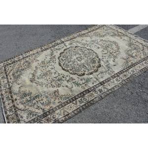 Traditional Beige <b>Brown</b> 5.4 X 8.6 ft <b>Wool</b> Rug Large Area Boho Style Turkish Carpet Patchwork Pattern for Entryway Living Hallway - Product Image 2