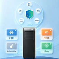Climatiseur portable 7000 BTU, climatisation et chauffage mobile, 220 à 240 V, 50 Hz, R290, pour chambre et bureau