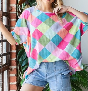 New Arrival High Rayon Women's Oversized <b>WAFFLE</b> T-Shirt Custom Color Block Print Loose Crew Neck XL Size Eco-Friendly Breathable - Product Image 2