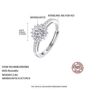 NOVAMART Fine Moissanite <b>Ring</b> for Women 0.5 Ct Eternal Bloom 925 Sterling <b>Silver</b> <b>Adjustable</b> GRA Certified Wholesale Export - Product Image 5
