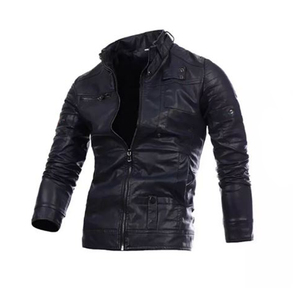Mens Leather Bomber <b>Jacket</b> <b>Slim</b> <b>Fit</b> Stand Collar Winter Soft Inner Lining Stylish Outerwear with Ribbed Cuffs Full Zip Closure - Product Image 3
