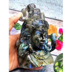 Sculpture du Dieu Shiva en pierre de Labradorite - Dieu Shivshankar en cristaux et pierres précieuses - Reiki/Chakra/Énergie/Thérapie - Product Image 4