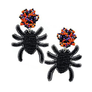 Pendientes de Gato Negro y Calabaza Bordados con Cuentas, Hechos a Mano, Elegantes y a la Moda, de la India - Product Image 3