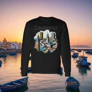 T-shirt a maniche lunghe con design paesaggistico della città di Casablanca, Porto Marittimo Marocchino, souvenir - Product Image 3