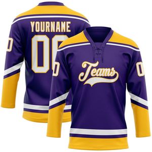 <b>Purple</b> Custom Sports Team Custom Made Logo Sublimation Printed / Embroidered Custom Lace Neck Ice Hockey Jersey 100% Polyester - Product Image 1