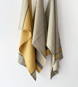 Serviette de cuisine en coton tissé, taupe, bordure bleue, neutre, disponible à prix de gros. - Product Image 4