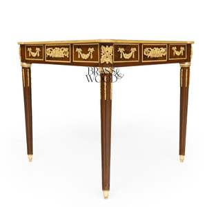 Mesa Auxiliar Cuadrada de Lujo con Incrustaciones de Nogal y Adornos de Latón Dorado Antiguo para Decoración Clásica de Sala de Estar - Product Image 4