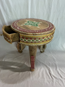 Handcrafted Wooden Round Side Table With Drawer Ethnic Decorative Nightstand Rustic Design Hand Painted Furniture Bedroom Use - Product Image 1