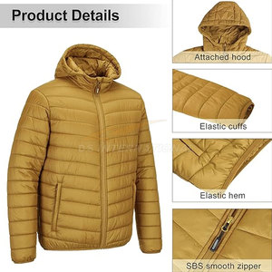 Veste compressible isolée pour hommes, manteau d'hiver léger et gonflé à capuche, poignets élastiques, poches zippées, marque OEM, approvisionnement en gros - Product Image 6
