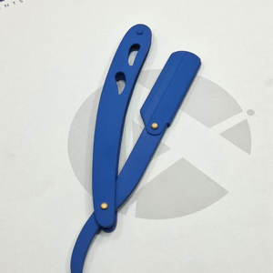 Rasoir droit professionnel en acier inoxydable, manche en acier inoxydable bleu, rasoir de barbier pliable - Product Image 3