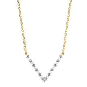 Collier en grappe de diamants de laboratoire coupe baguette et ronde Collier de mariage en diamant baguette style V Collier pour femme coupe ronde Eco - Product Image 1