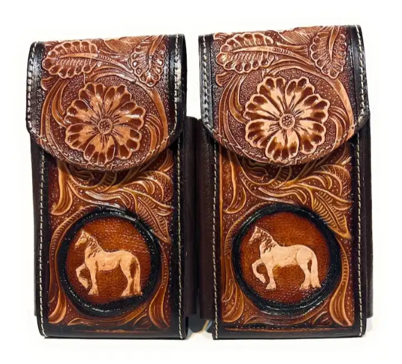 Cowboy Full Grain Extreme Leather Phone Case With Floral & Horse Tooled Leather Phone Wallet at Wholesale Price Hot Selling