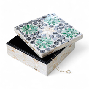 Boîte à bijoux en nacre faite à la main avec incrustation de coquille flexible, rangement, design moderne et luxueux pour un style intérieur élégant - Product Image 2