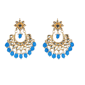 Boucles d'oreilles pendantes Statement, ornées de perles, base en alliage de zinc durable, plaqué or, strass en cristal, design géométrique - Product Image 1