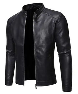 Stylish Custom Color 100% Leather Men's <b>Slim</b> <b>Fit</b> <b>Jacket</b> with Stand Collar Canvas Fabric High Street Style Reversible Design - Product Image 1