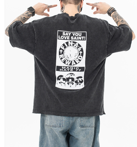 T-shirt délavé à l'acide pour hommes en gros Streetwear Hip Hop Stone 100% coton t-shirts avec logo personnaliser T-shirt vintage surdimensionné - Product Image 6