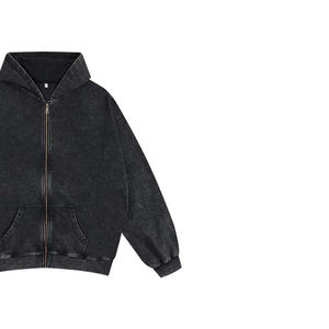 Vente en gros de sweat à capuche pour homme 100% coton 400gsm délavé vintage avec logo imprimé numérique fermeture éclair et tissage au crochet éponge - Product Image 2