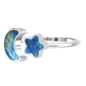 Anillo Apilable de Plata de Ley 925 con Engaste de Bisel, Piedra Preciosa Turquesa, Forma de Luna, Moderno y Elegante, Unisex, para Boda, Paquete de 12 - Product Image 3