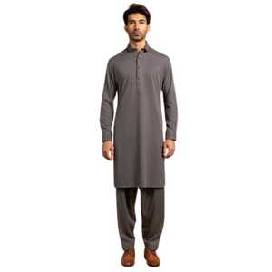 Traje de 2 Piezas con Diseño de Bordado Personalizado, Elegante Vestido de Novia de Invierno, Shalwar Kameez Mehndi de Algodón Transpirable para Hombres Pakistaníes - Product Image 1